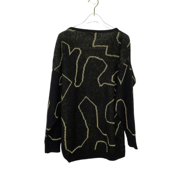 Kate Collins 1990s Vintage Black & Gold Chunky Knit Retro Sweater Medium Large - Picture 5 of 7